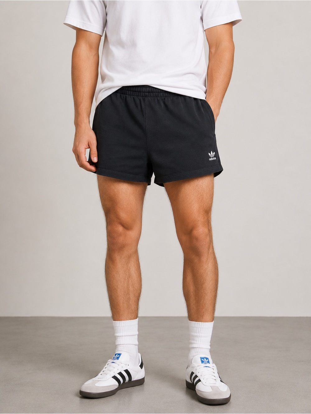 Adidas Men’s XL Black Sweatshorts Drawstring Logo Casual Streetwear Athletic Gym